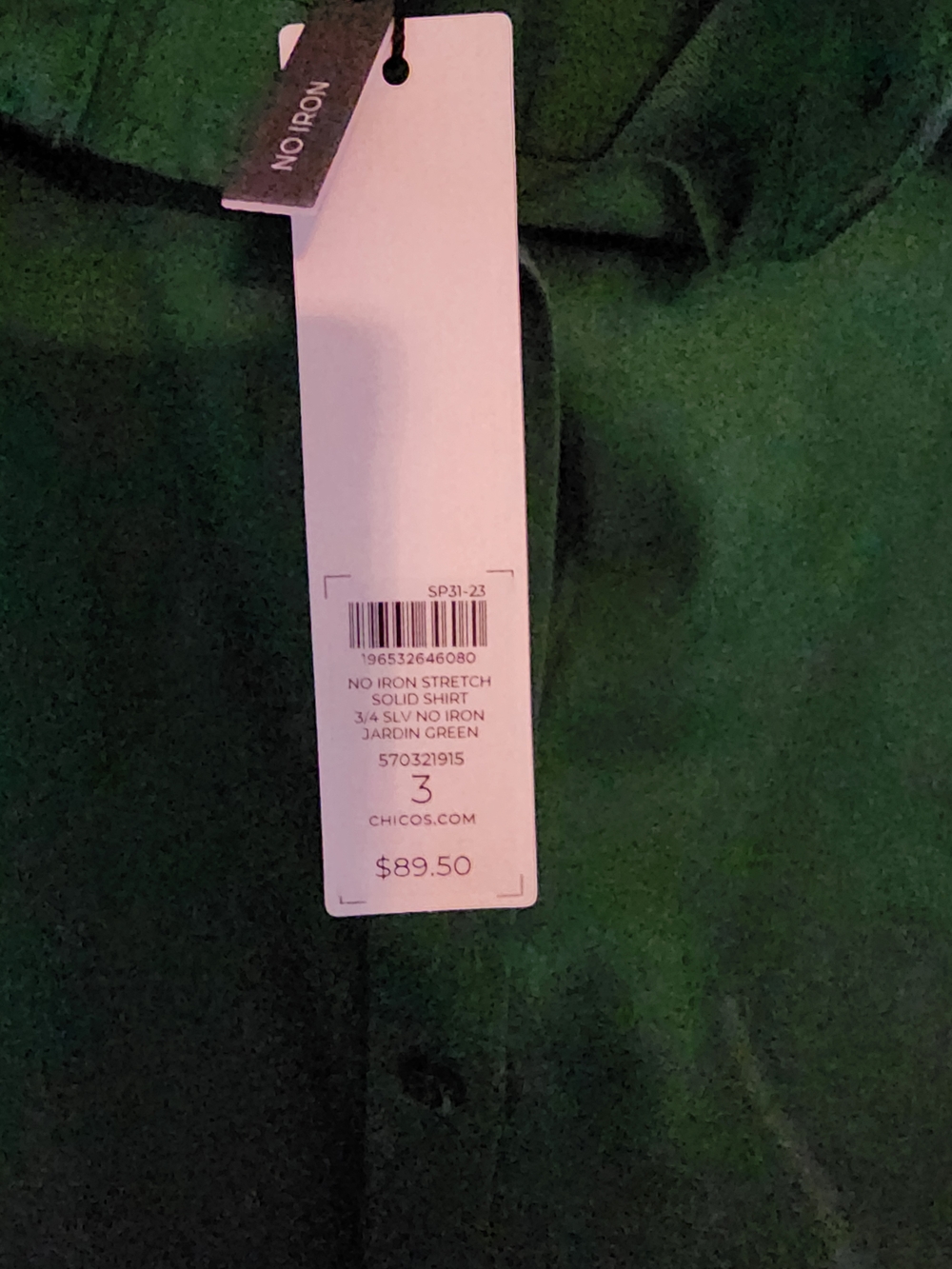 Chico's Jardin Green No Iron Stretch Solid Shirt - Green
